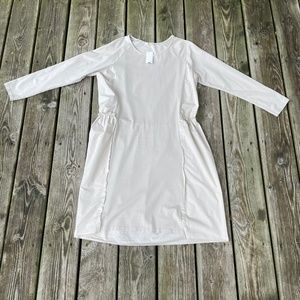 Dress: Light Beige Cotton Knee Length With Side Panels